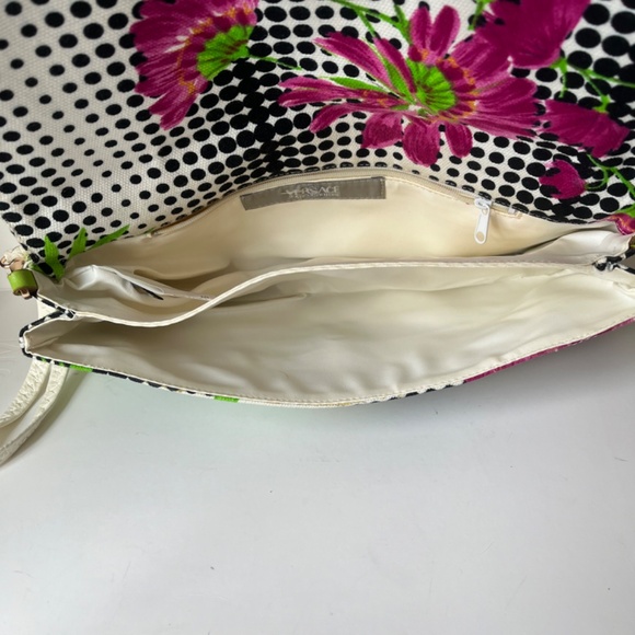 Versace Jeans Couture Canvas Floral Dotted Tropical Leaves Clutch Purse - Picture 6 of 11